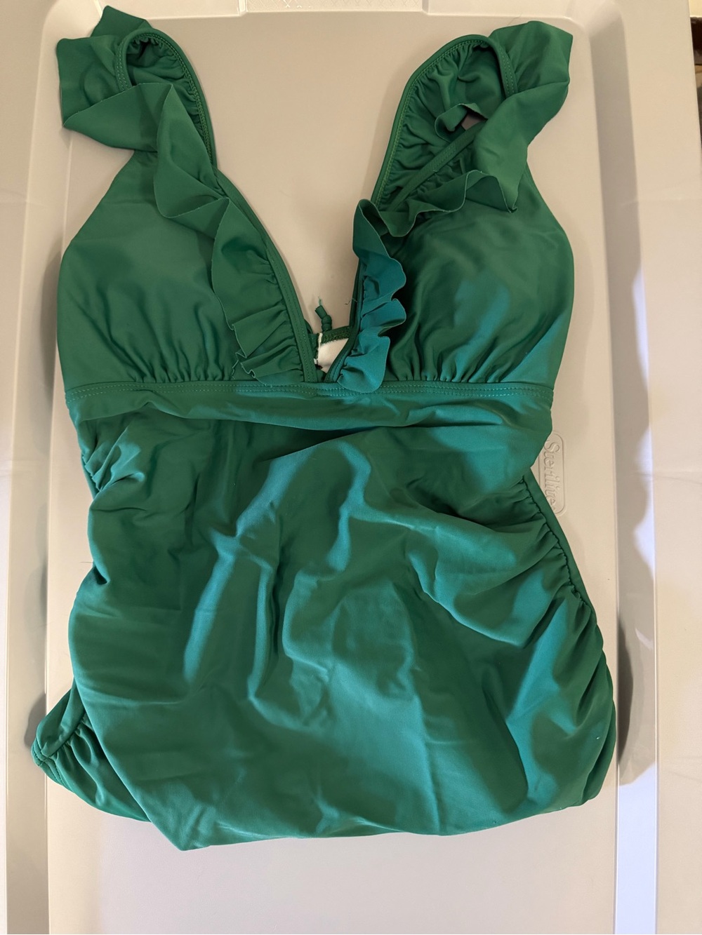 Green Ruffled Maternity One-Piece Swimsuit
